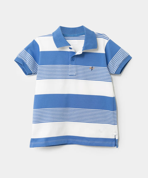 Camiseta Tipo Polo Para Bebé Niño En Algodón Color Azul Y Blanco