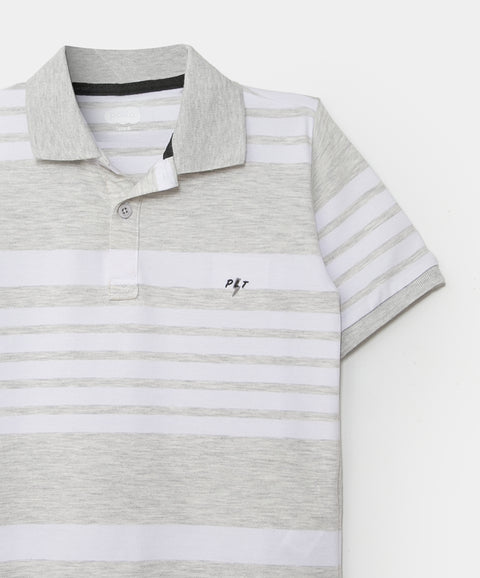 Camiseta tipo polo para niño en algodón color blanco jasped con rayas