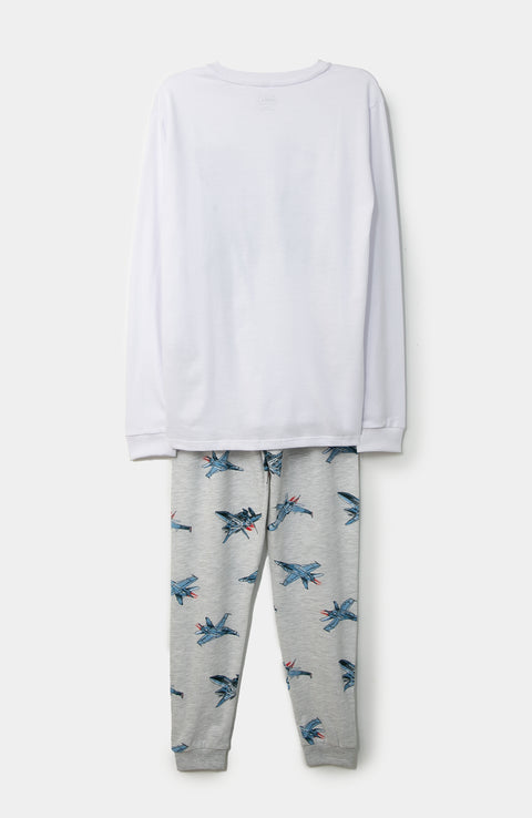 Pijama manga larga para niño en tela suave color blanco