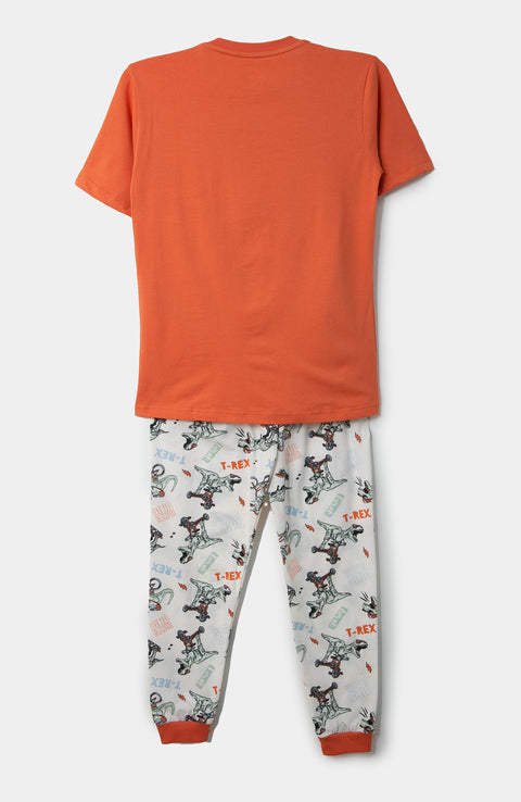 Pijama manga corta para niño en tela suave color naranja