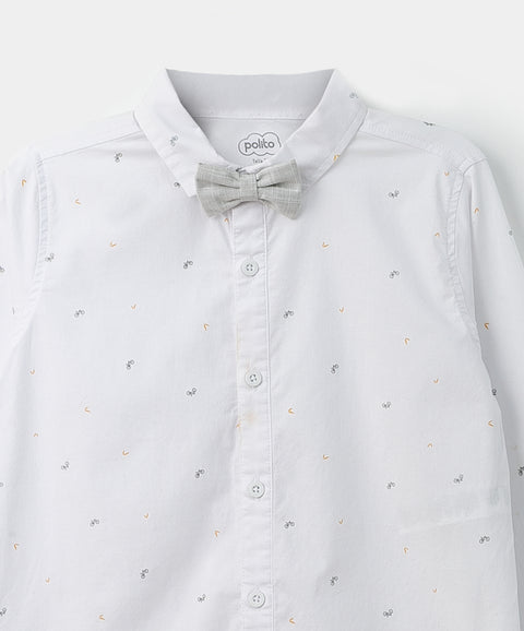Camisa manga larga para niño en tela stretch color blanco con estampado de bicicletas