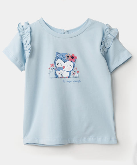 Camiseta manga corta para recién nacida en licra color azul claro