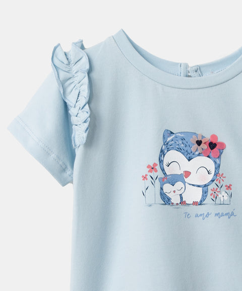 Camiseta manga corta para recién nacida en licra color azul claro
