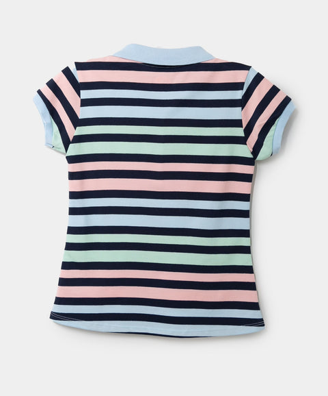 Camiseta Tipo Polo Para Niña En Algodón Color Azul De Rayas