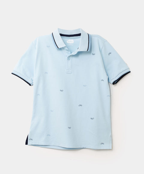 Camiseta Tipo Polo Estampada Para Niño En Algodón Color Azul