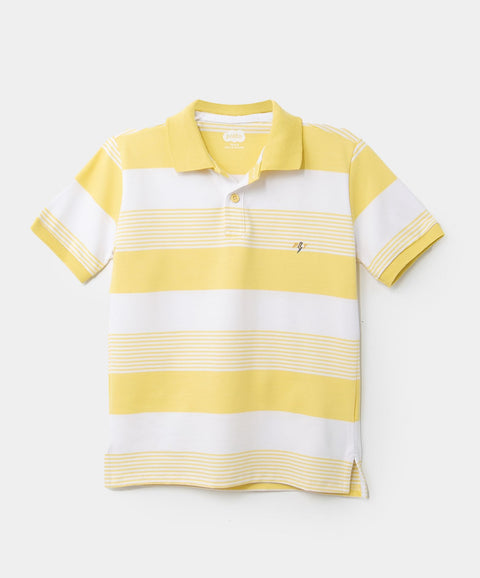 Camiseta Tipo Polo Para Niño En Algodón Color Amarillo Con Rayas