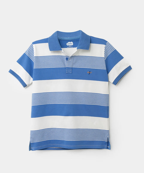 Camiseta Tipo Polo Para Niño En Algodón Color Azul Y Blanco