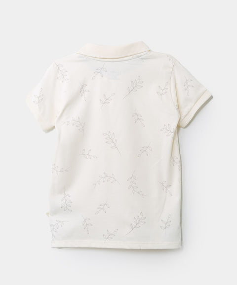 Camiseta Tipo Polo Estampada Para Bebé Niño En Algodón Color Marfil