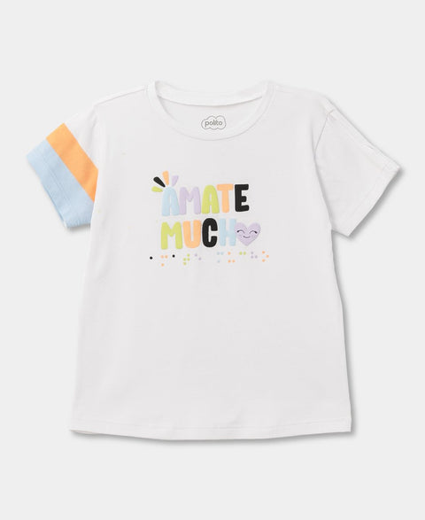 Camiseta Manga Corta Para Bebé Niña En Licra Color Blanco