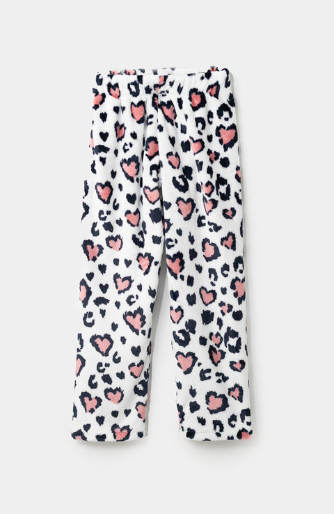 Pijama manga larga para niña en peluche color blanco con animal print