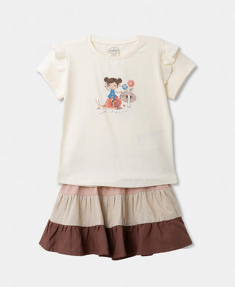 Conjunto Camiseta Y Falda Para Bebé Niña En Lino Color Marfil
