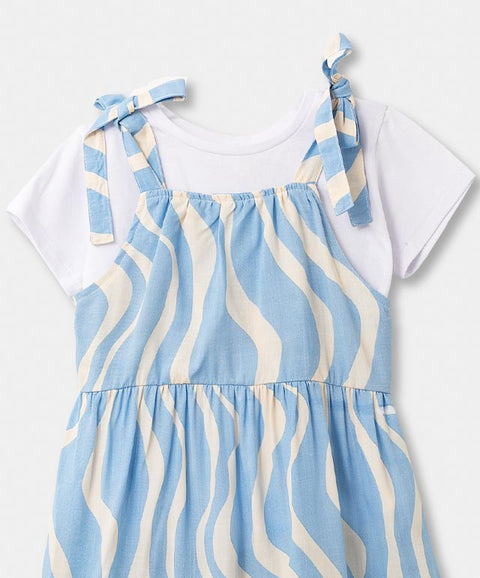Conjunto Vestido Y Camiseta Para Bebé Niña En Lino Color Azul