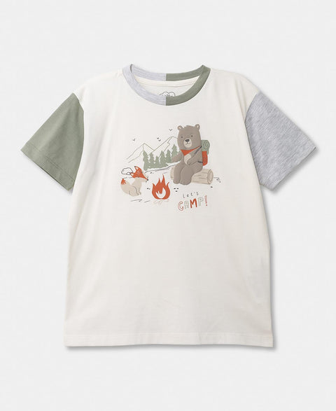 Camiseta Manga Corta Para Bebé Niño En Algodón Marfil