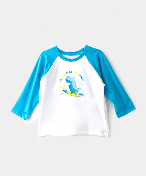 Camiseta Manga Larga De Playa Para Recién Nacido En Licra Color Blanco Y Azul