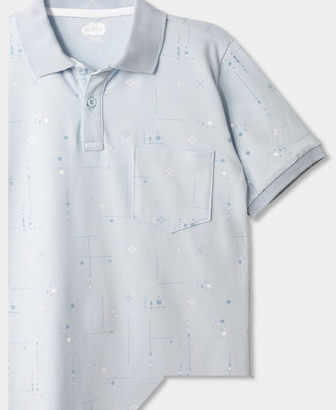 Camiseta Tipo Polo Estampada Para Niño En Algodón Color Azul Claro