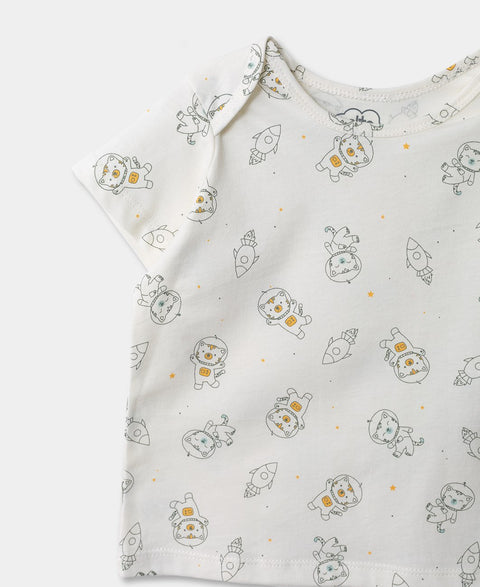 Conjunto De Camiseta Y Overol Para Recién Nacido En Tela Suave Color Marfil