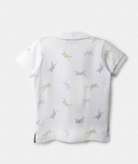Camiseta Tipo Polo Estampada Para Bebé Niño En Algodón Color Blanco