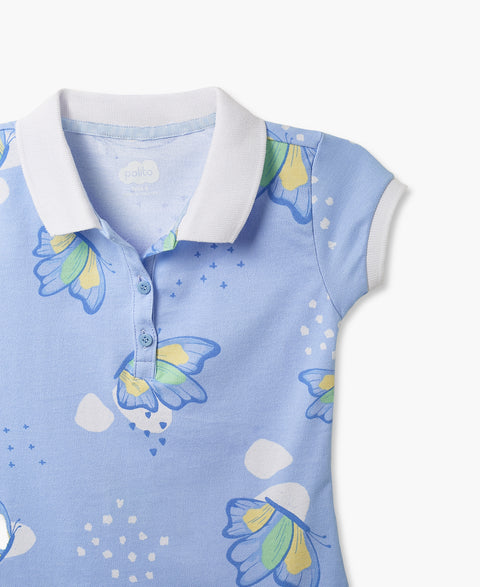 Camiseta Tipo Polo Para Bebé Niña En Algodón Color Hortensia