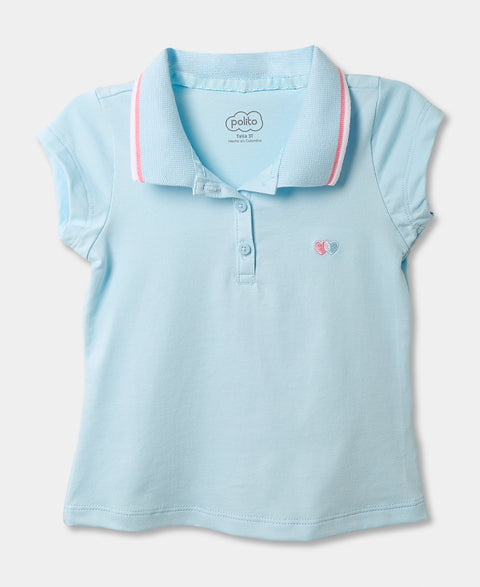 Camiseta Tipo Polo Para Bebé Niña En Algodón Color Aqua