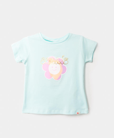 Camiseta Manga Corta Para Bebe Niña En Licra Color Turquesa