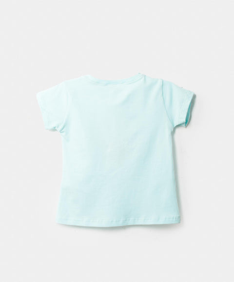 Camiseta Manga Corta Para Bebe Niña En Licra Color Turquesa
