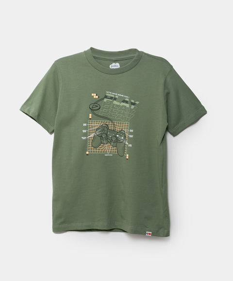 Camiseta Manga Corta Para Niño En Tela Suave Color Verde Olivo