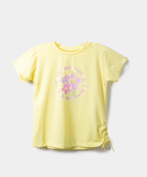 Camiseta Manga Corta Para Bebe Niña En Licra Color Amarillo