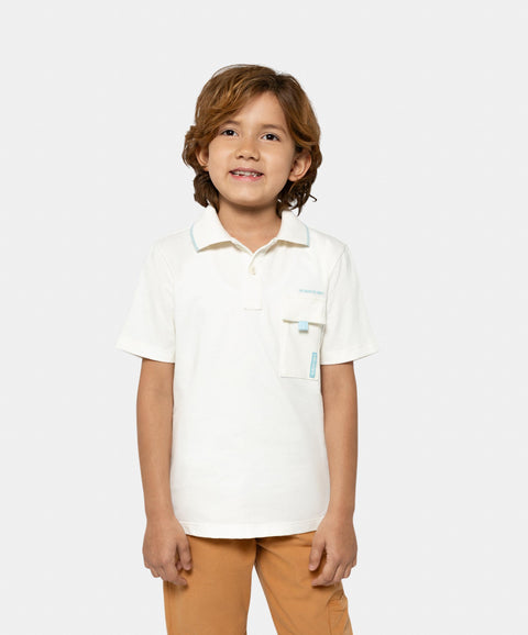 Camiseta Tipo Polo Para Niño En Algodón Color Marfil