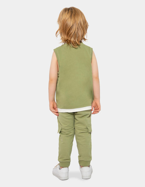 Conjunto De Camiseta Sisa Y Jogger Para Bebé Niño En Algodón Color Verde Militar