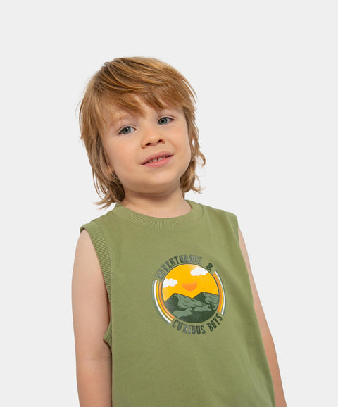 Conjunto De Camiseta Sisa Y Jogger Para Bebé Niño En Algodón Color Verde Militar