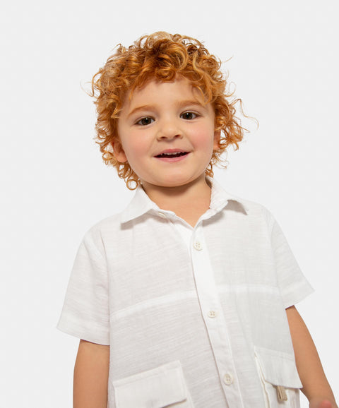 Camisa Manga Corta Para Bebé Niño En Popelina Color Blanco
