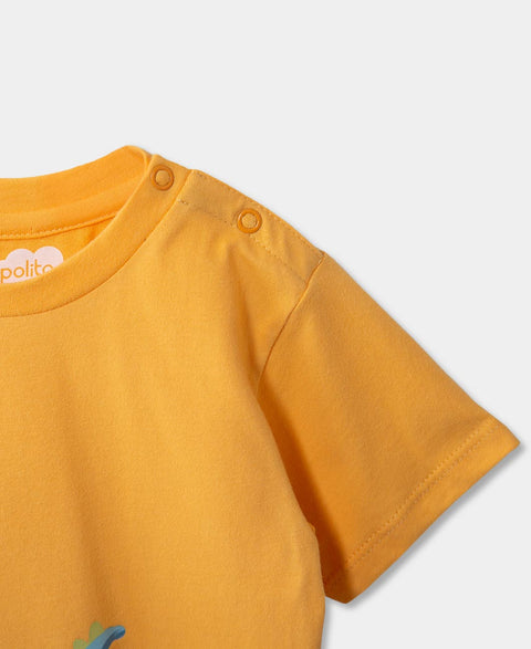 Camiseta Manga Corta Para Recién Nacido En Tela Suave Color Amarillo
