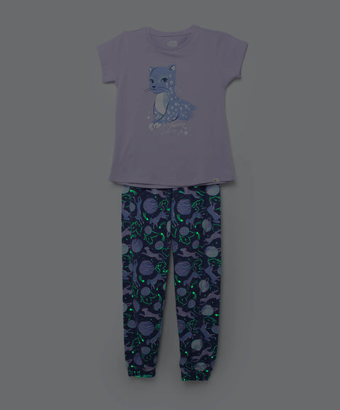 Pijama Que Alumbra Para Niña En Licra Color Lila