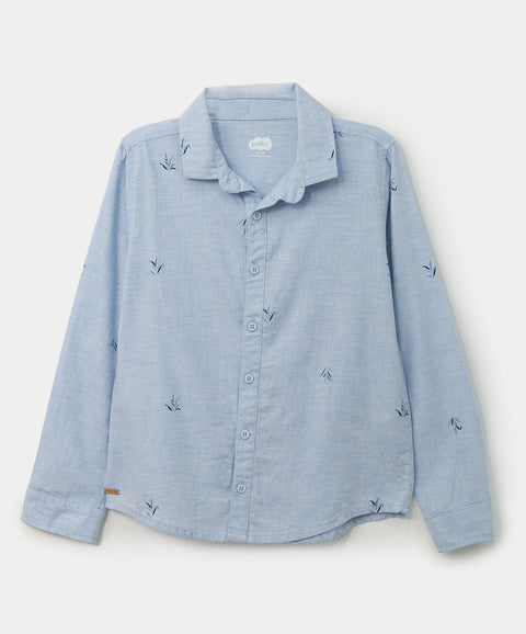 Camisa manga larga para niño en algodón color azul