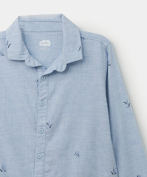 Camisa manga larga para niño en algodón color azul