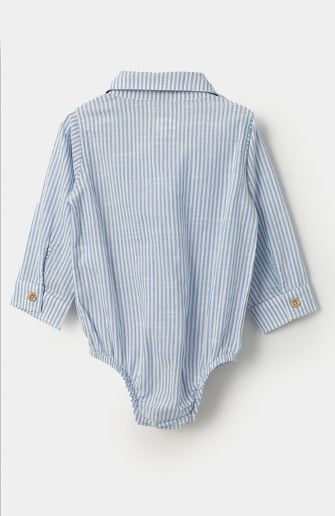 Camisa manga larga para recién nacido en grosella color blanco con rayas azules