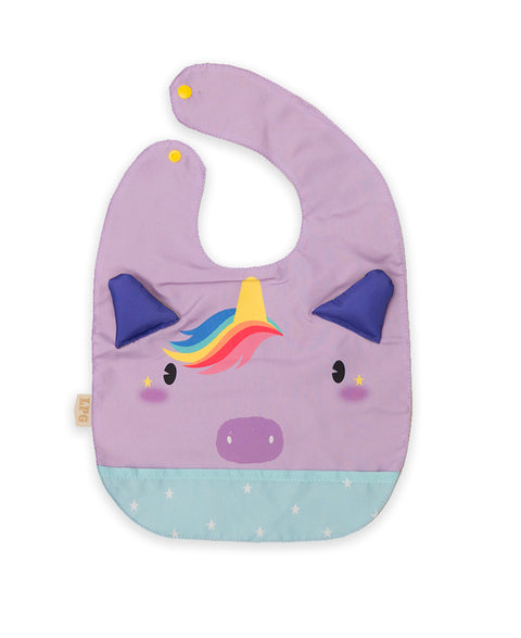 Babero para bebé niña color lila con estampado de unicornio