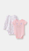 Body x 2 para recién nacida en tela suave color rosado claro y blanco