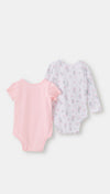 Body x 2 para recién nacida en tela suave color rosado claro y blanco