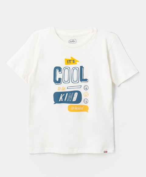 Camiseta manga corta para bebé niño en tela suave color marfil