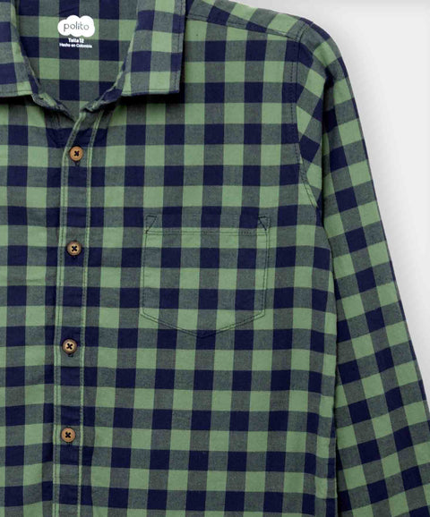 Camisa Estampada Manga Larga Para Niño En Tela Suave Color Verde