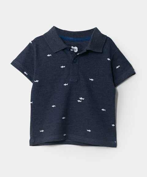 Camiseta tipo polo para bebé niño en algodón color azul cross