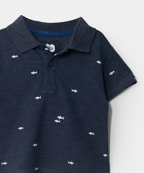 Camiseta tipo polo para bebé niño en algodón color azul cross