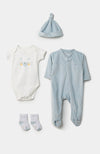 Set de primer día para recién nacido en tela suave color azul