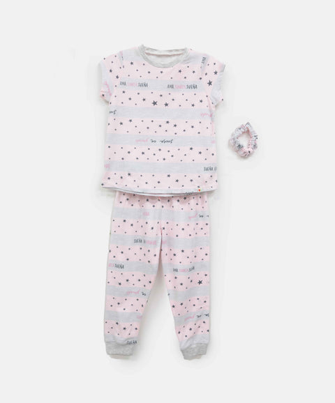 Pijama Estampada Manga Corta Y Pantalón Para Bebé Niña Color Rosado Claro