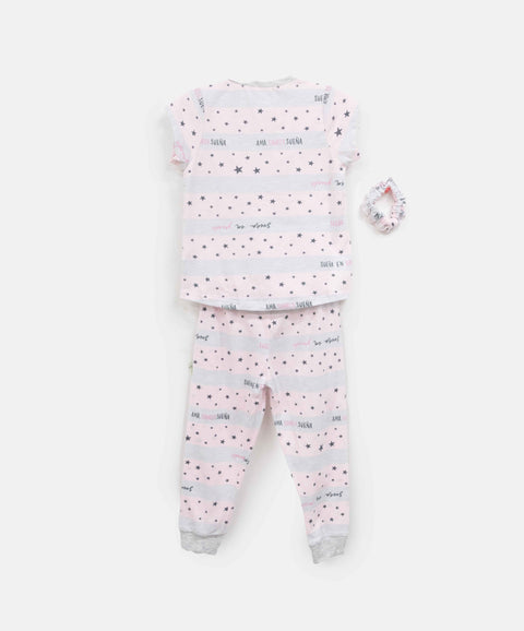 Pijama Estampada Manga Corta Y Pantalón Para Bebé Niña Color Rosado Claro