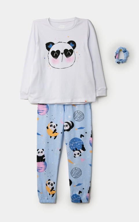 Pijama manga larga para bebé niña en licra color azul claro