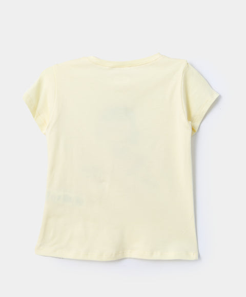 Camiseta manga corta para bebé niña en licra color amarillo claro