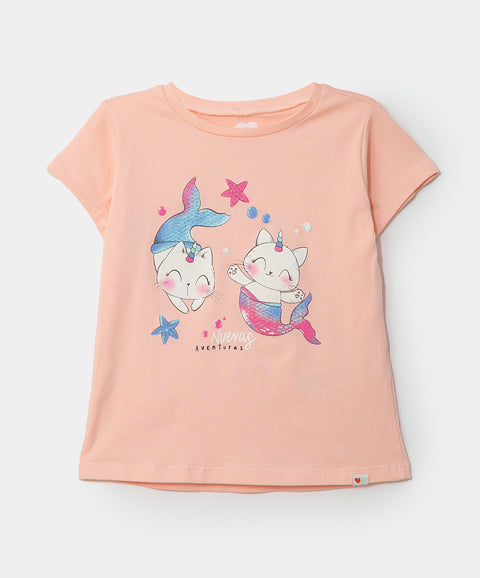 Camiseta manga corta para bebé niña en licra color melón claro