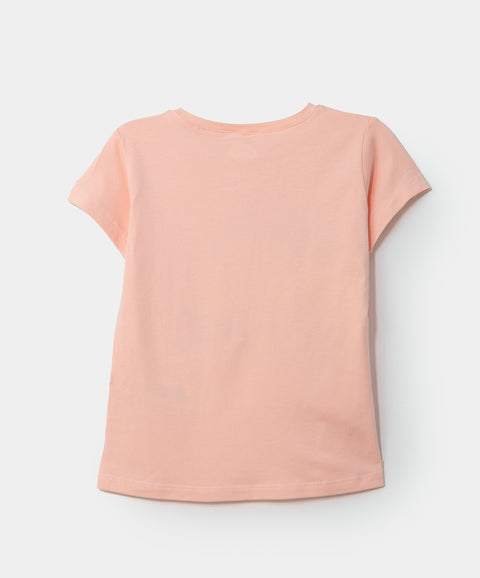 Camiseta manga corta para bebé niña en licra color melón claro